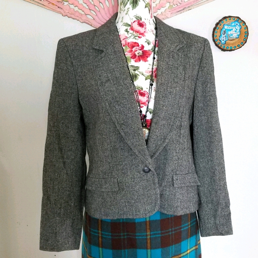 Vintage Pendleton gray wool herringbone blazer
